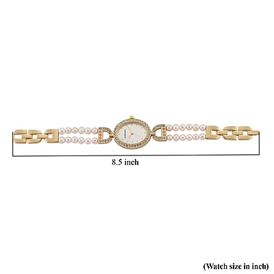 Strada Freshwater Pearl, Austrian Crystal Japanese Movement Watch in Goldtone