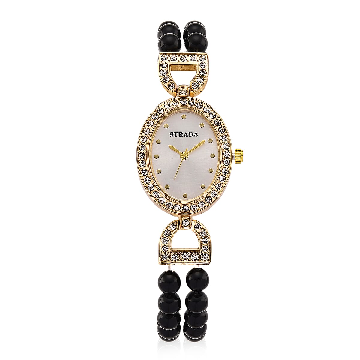 Strada Black Obsidian, Austrian Crystal Japanese Movement Watch in Goldtone 20.00 ctw image number 0