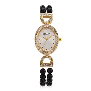Strada Black Obsidian, Austrian Crystal Japanese Movement Watch in Goldtone 20.00 ctw