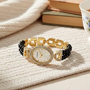 Strada Black Obsidian, Austrian Crystal Japanese Movement Watch in Goldtone 20.00 ctw