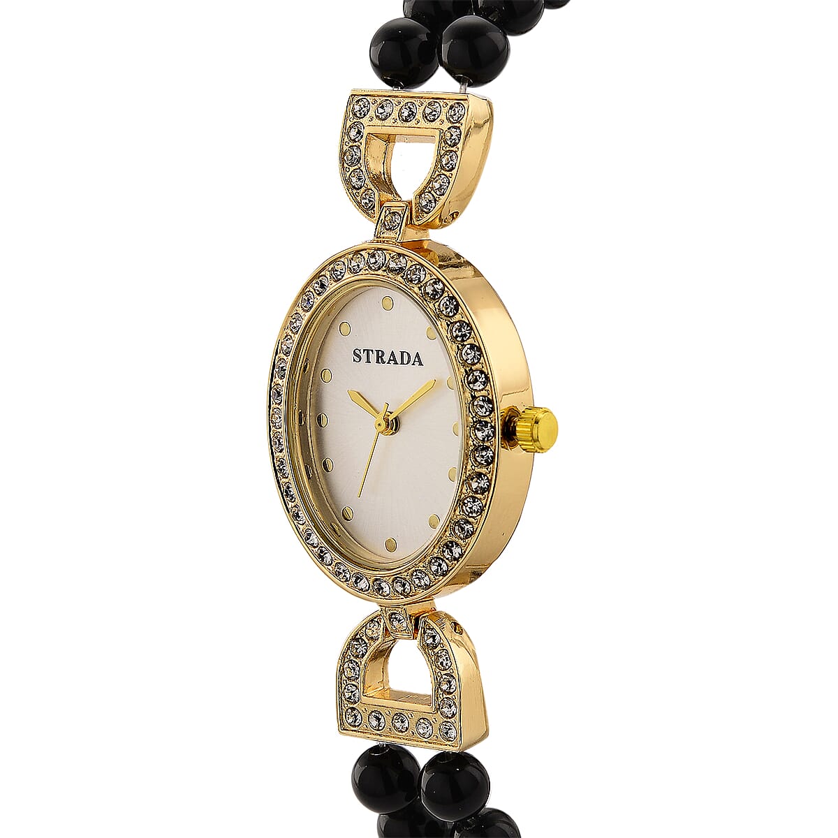 Strada Black Obsidian, Austrian Crystal Japanese Movement Watch in Goldtone 20.00 ctw image number 3