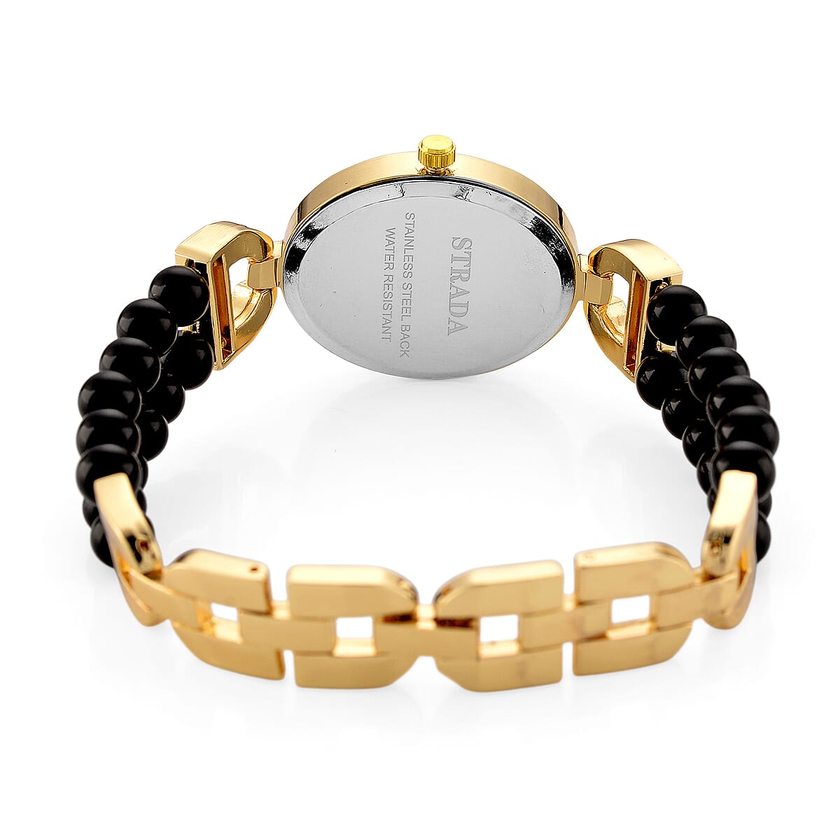 Strada Black Obsidian, Austrian Crystal Japanese Movement Watch in Goldtone 20.00 ctw image number 6