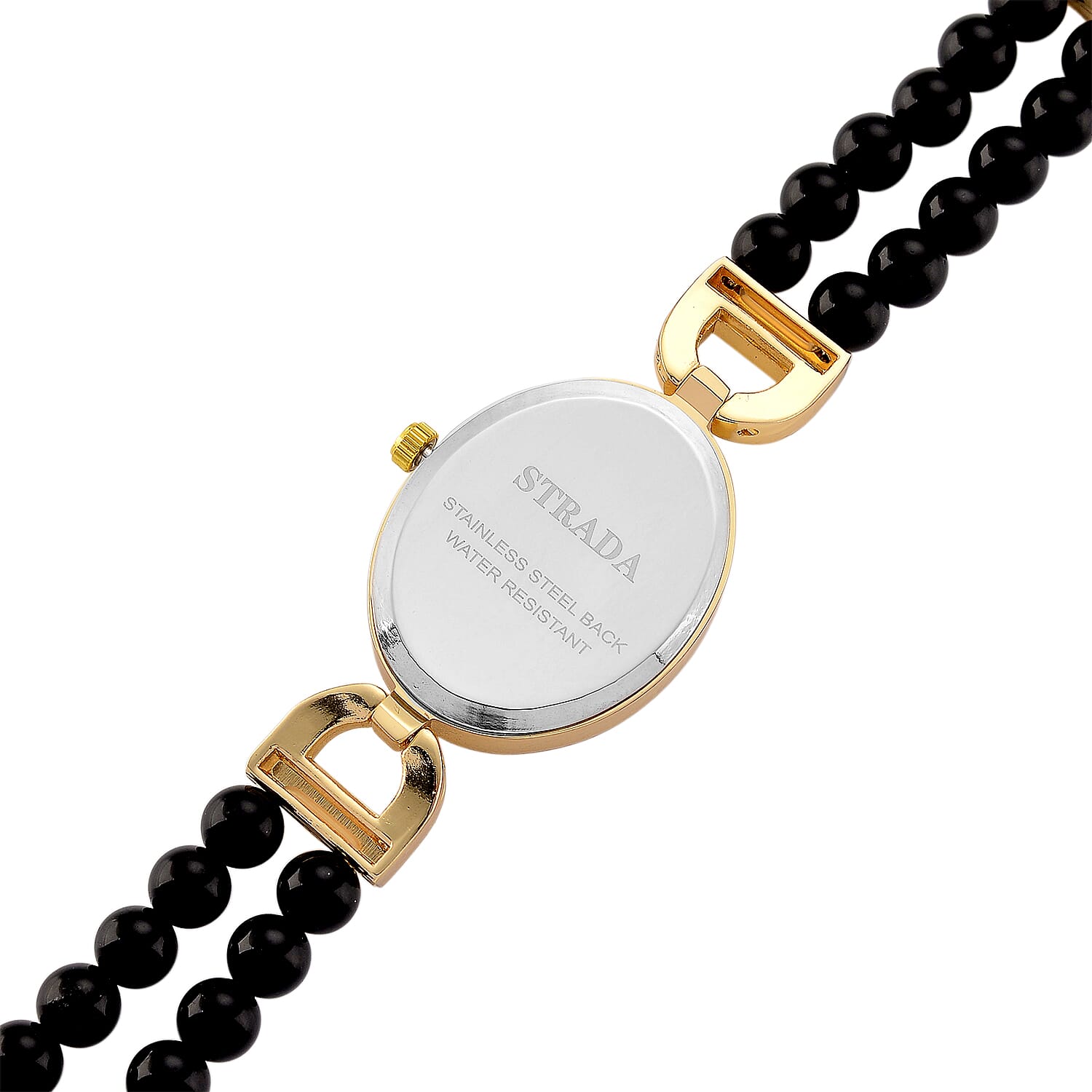 Strada Black Obsidian, Austrian Crystal Japanese Movement Watch in Goldtone 20.00 ctw