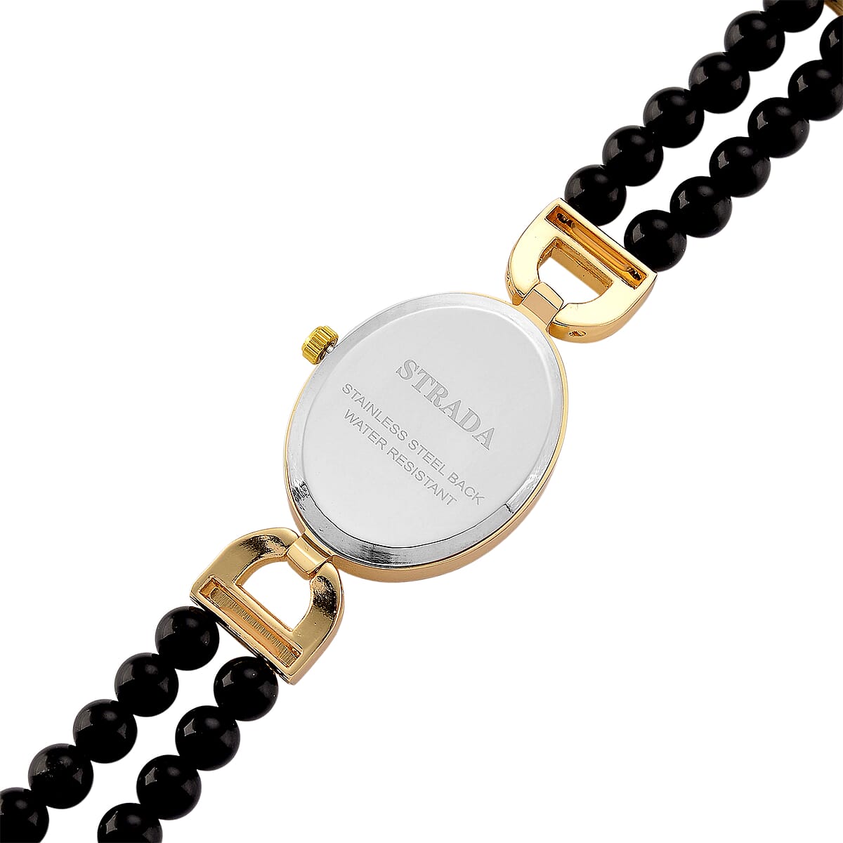 Strada Black Obsidian, Austrian Crystal Japanese Movement Watch in Goldtone 20.00 ctw image number 7