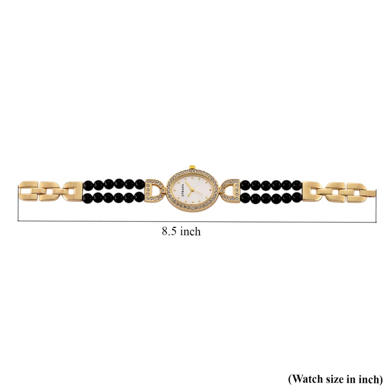 Strada Black Obsidian, Austrian Crystal Japanese Movement Watch in Goldtone 20.00 ctw