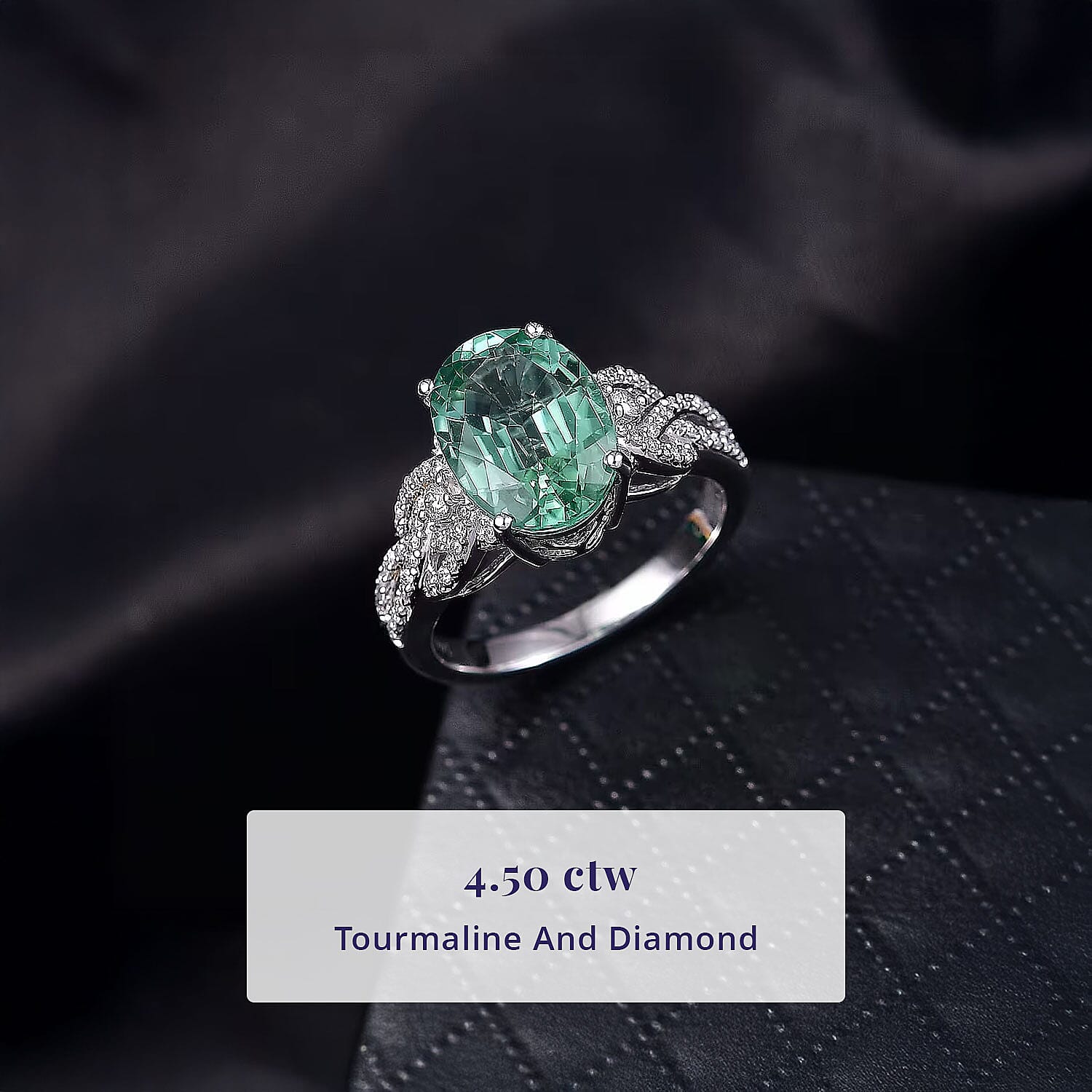 Luxoro AAA Mint Tourmaline, Diamond Ring in 14K White Gold 4.50 ctw (Size 10.0)