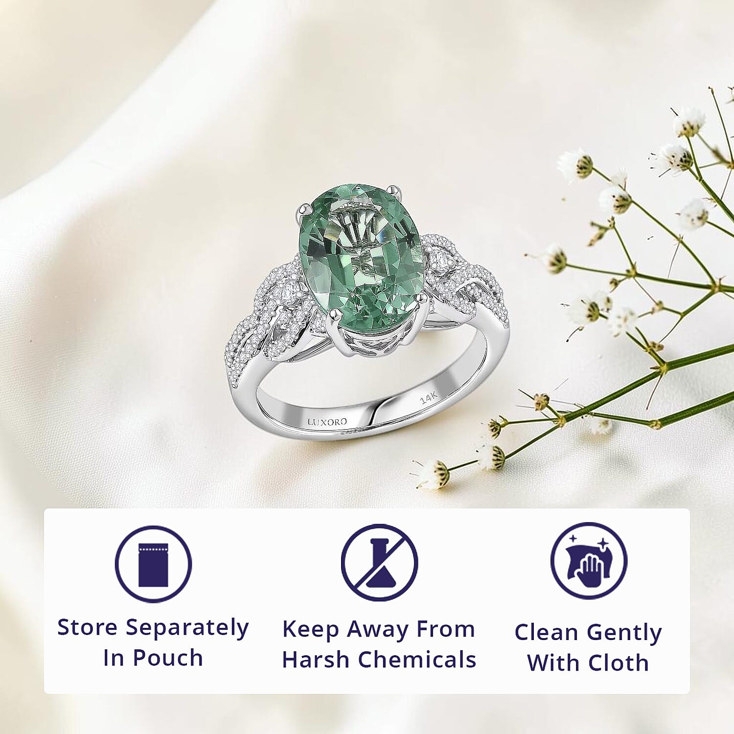 Luxoro AAA Mint Tourmaline, Diamond Ring in 14K White Gold 4.50 ctw (Size 10.0)