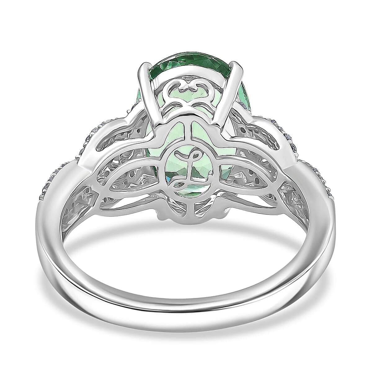 Luxoro AAA Mint Tourmaline, Diamond Ring in 14K White Gold 4.50 ctw (Size 10.0) image number 4