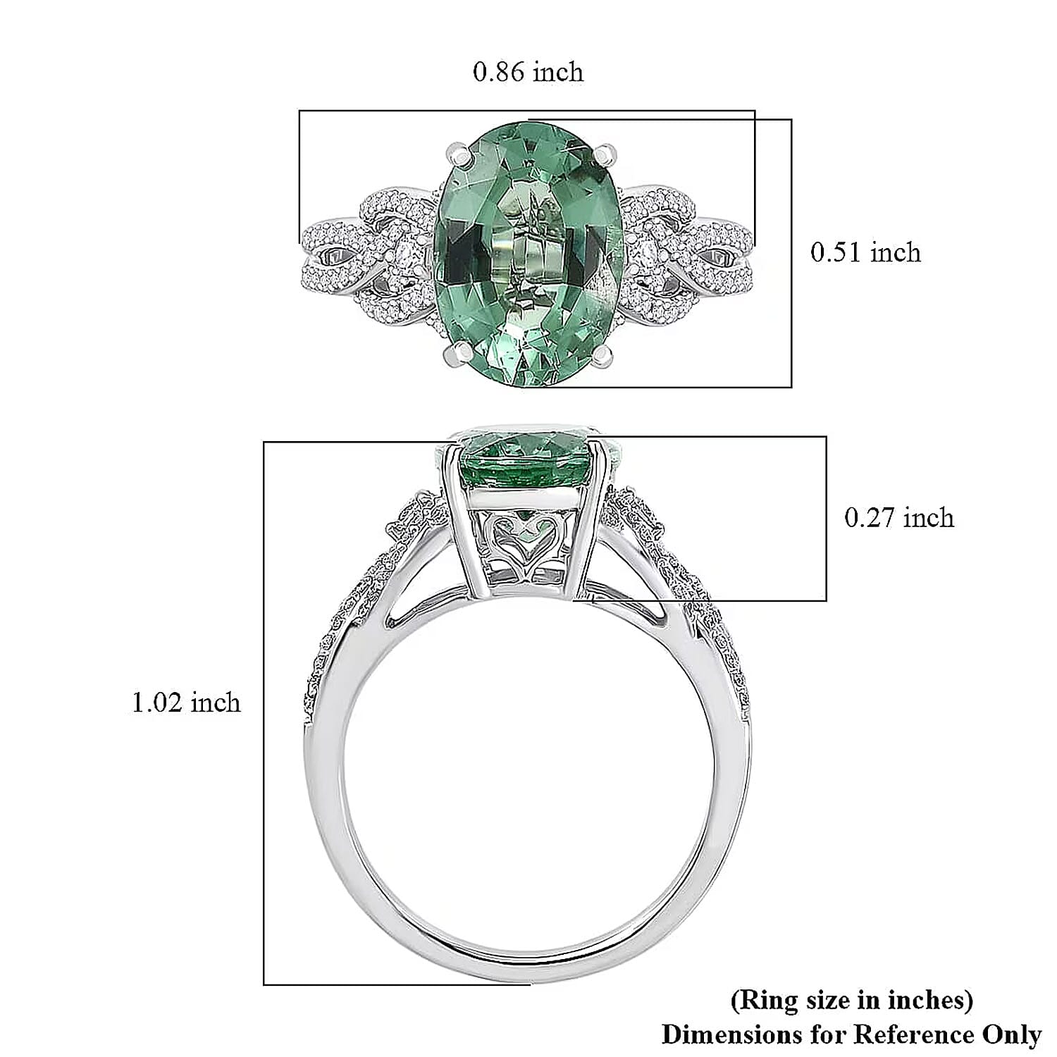 Luxoro AAA Mint Tourmaline, Diamond Ring in 14K White Gold 4.50 ctw (Size 10.0)