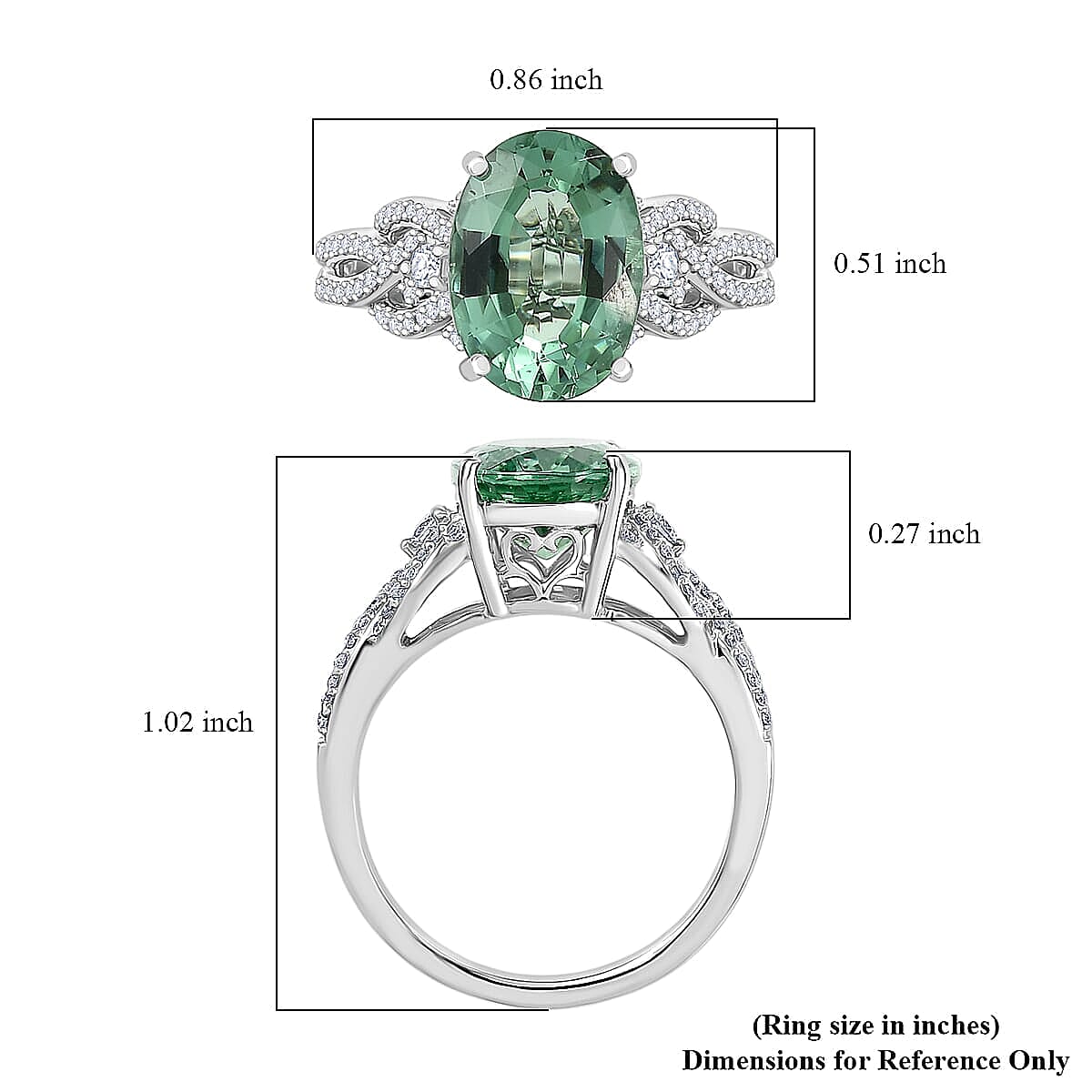 Luxoro AAA Mint Tourmaline, Diamond Ring in 14K White Gold 4.50 ctw (Size 10.0) image number 5