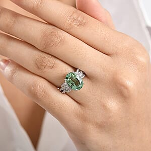 Luxoro AAA Arquiana Mint Tourmaline, Diamond Ring in 14K White Gold 4.50 ctw (Size 7.0)