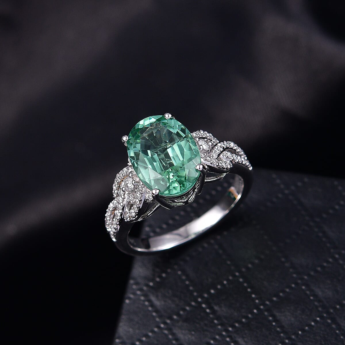 Luxoro AAA Arquiana Mint Tourmaline, Diamond Ring in 14K White Gold 4.50 ctw (Size 8.0) image number 1