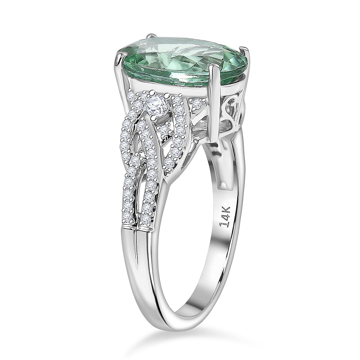 Luxoro AAA Mint Tourmaline and Diamond I2 4.50 ctw Ring in 14K White Gold (Size 8.5) 4.45 Grams image number 3
