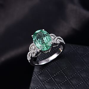 Luxoro AAA Arquiana Mint Tourmaline, Diamond Ring in 14K White Gold 4.50 ctw (Size 9.0)