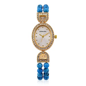 Strada Blue Howlite, Austrian Crystal Japanese Movement Watch in Goldtone 20.00 ctw