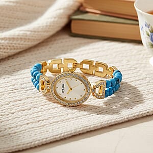 Strada Blue Howlite, Austrian Crystal Japanese Movement Watch in Goldtone 20.00 ctw