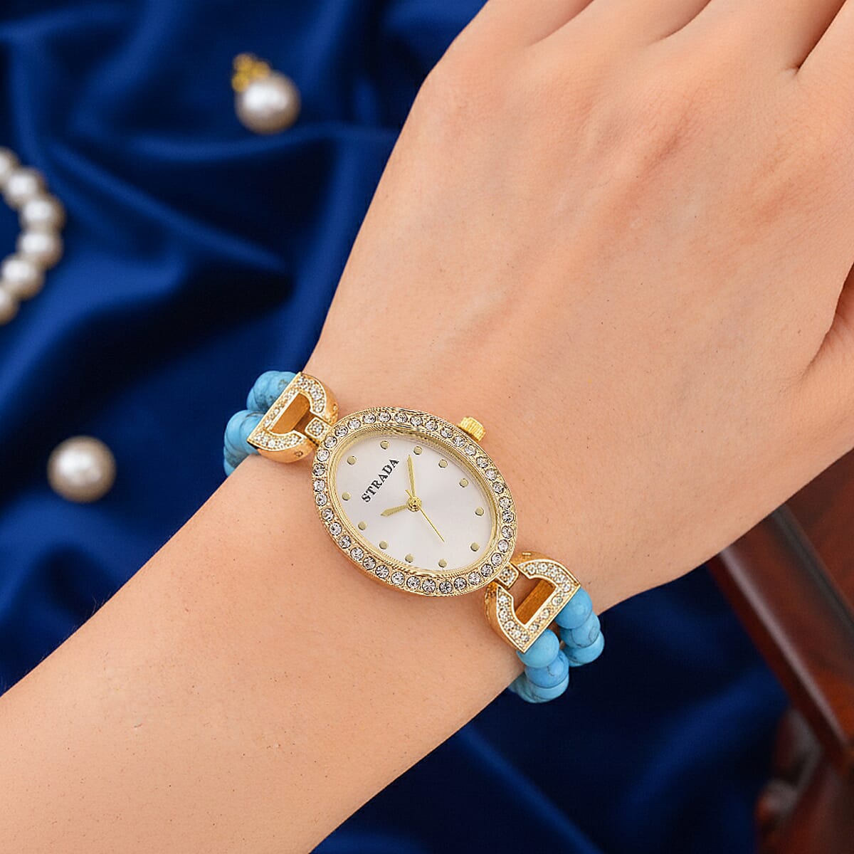 Strada Blue Howlite, Austrian Crystal Japanese Movement Watch in Goldtone 20.00 ctw image number 2