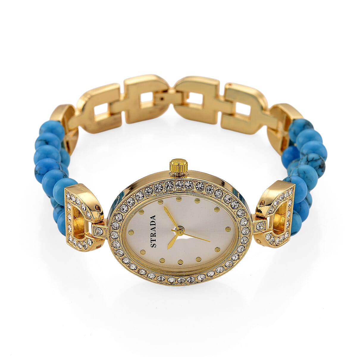 Strada Blue Howlite, Austrian Crystal Japanese Movement Watch in Goldtone 20.00 ctw image number 4