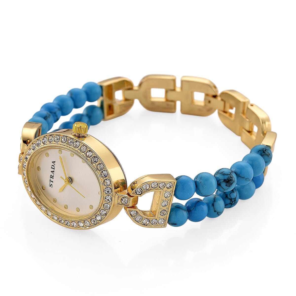 Strada Blue Howlite, Austrian Crystal Japanese Movement Watch in Goldtone 20.00 ctw image number 5