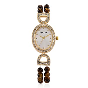 Strada Yellow Tiger Eye, Austrian Crystal Japanese Movement Watch in Goldtone 20.00 ctw