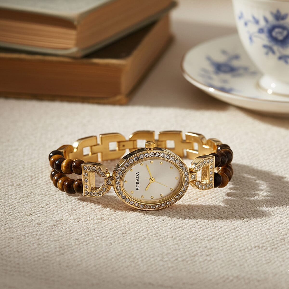 Strada Yellow Tiger Eye, Austrian Crystal Japanese Movement Watch in Goldtone 20.00 ctw image number 1