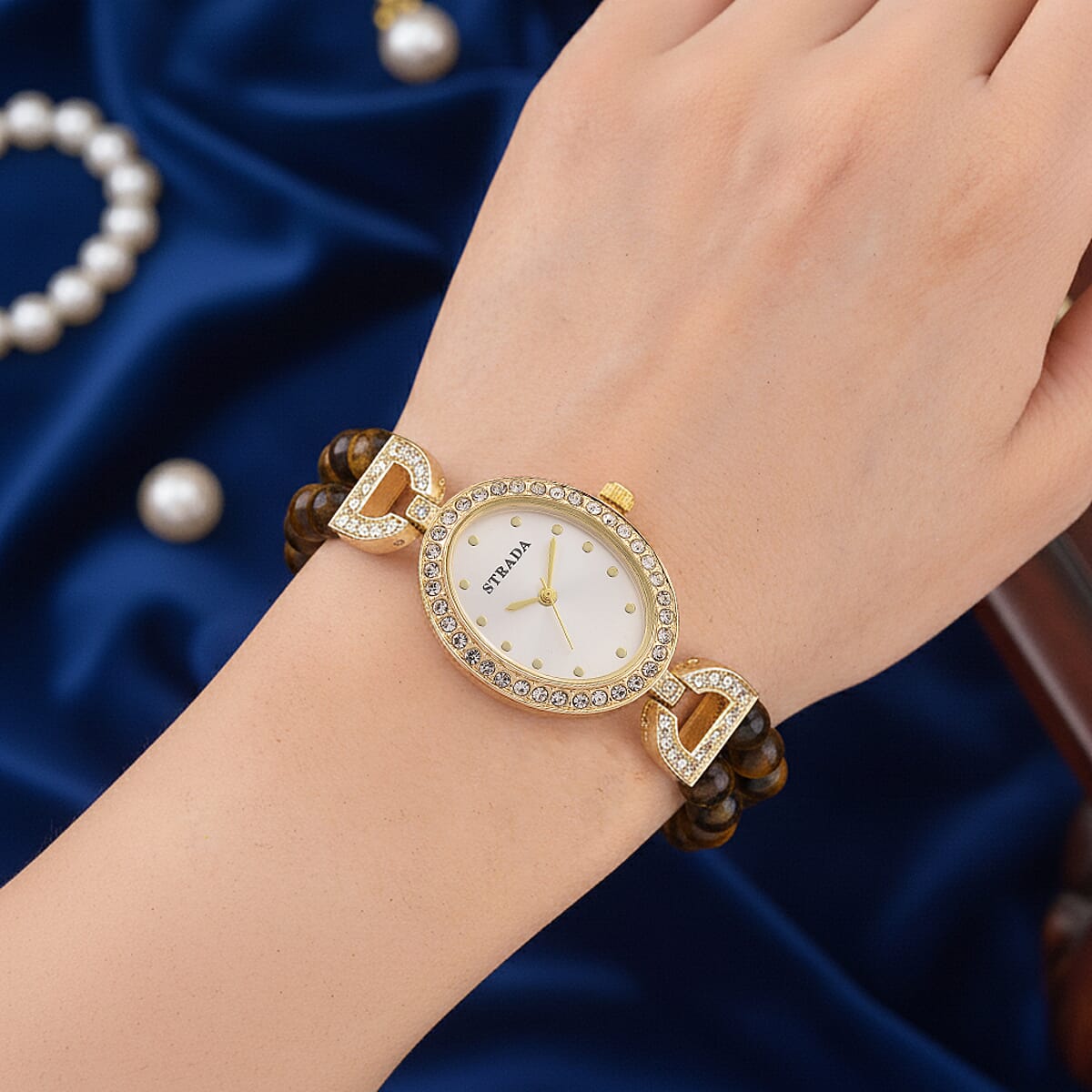 Strada Yellow Tiger Eye, Austrian Crystal Japanese Movement Watch in Goldtone 20.00 ctw image number 2