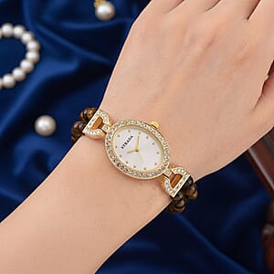 Strada Yellow Tiger Eye, Austrian Crystal Japanese Movement Watch in Goldtone 20.00 ctw