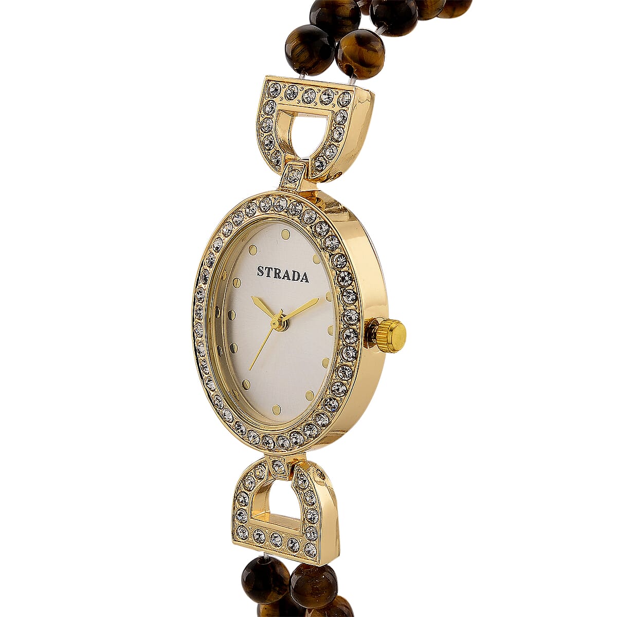 Strada Yellow Tiger Eye, Austrian Crystal Japanese Movement Watch in Goldtone 20.00 ctw image number 3