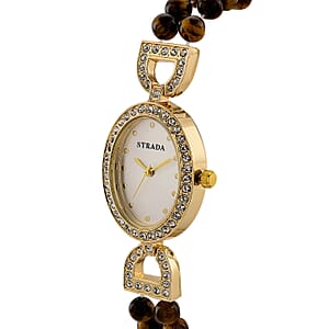 Strada Yellow Tiger Eye, Austrian Crystal Japanese Movement Watch in Goldtone 20.00 ctw