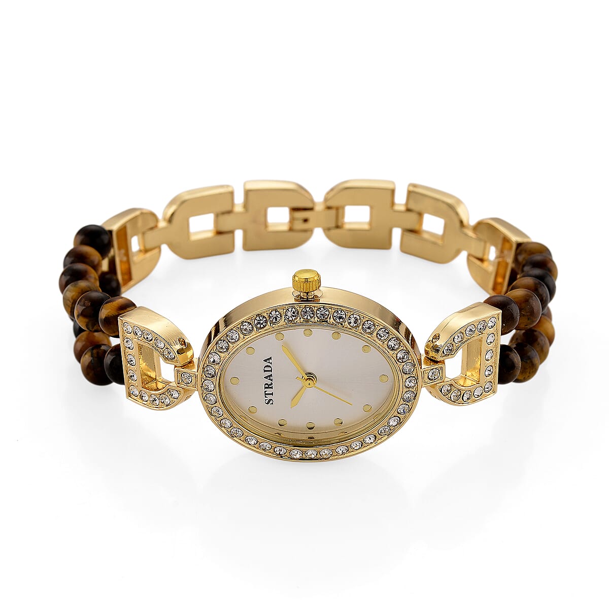 Strada Yellow Tiger Eye, Austrian Crystal Japanese Movement Watch in Goldtone 20.00 ctw image number 4