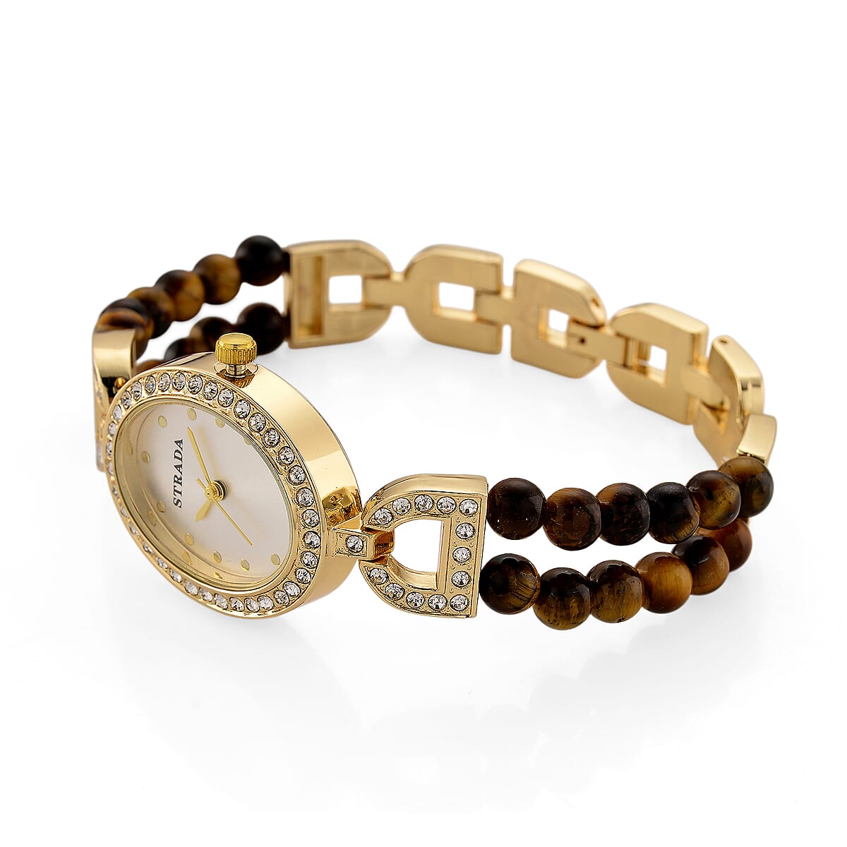 Strada Yellow Tiger Eye, Austrian Crystal Japanese Movement Watch in Goldtone 20.00 ctw image number 5