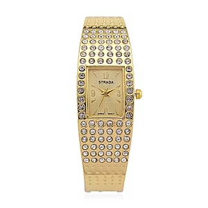 Strada Austrian Crystal Japanese Movement Bangle Watch (6.5In) in Goldtone