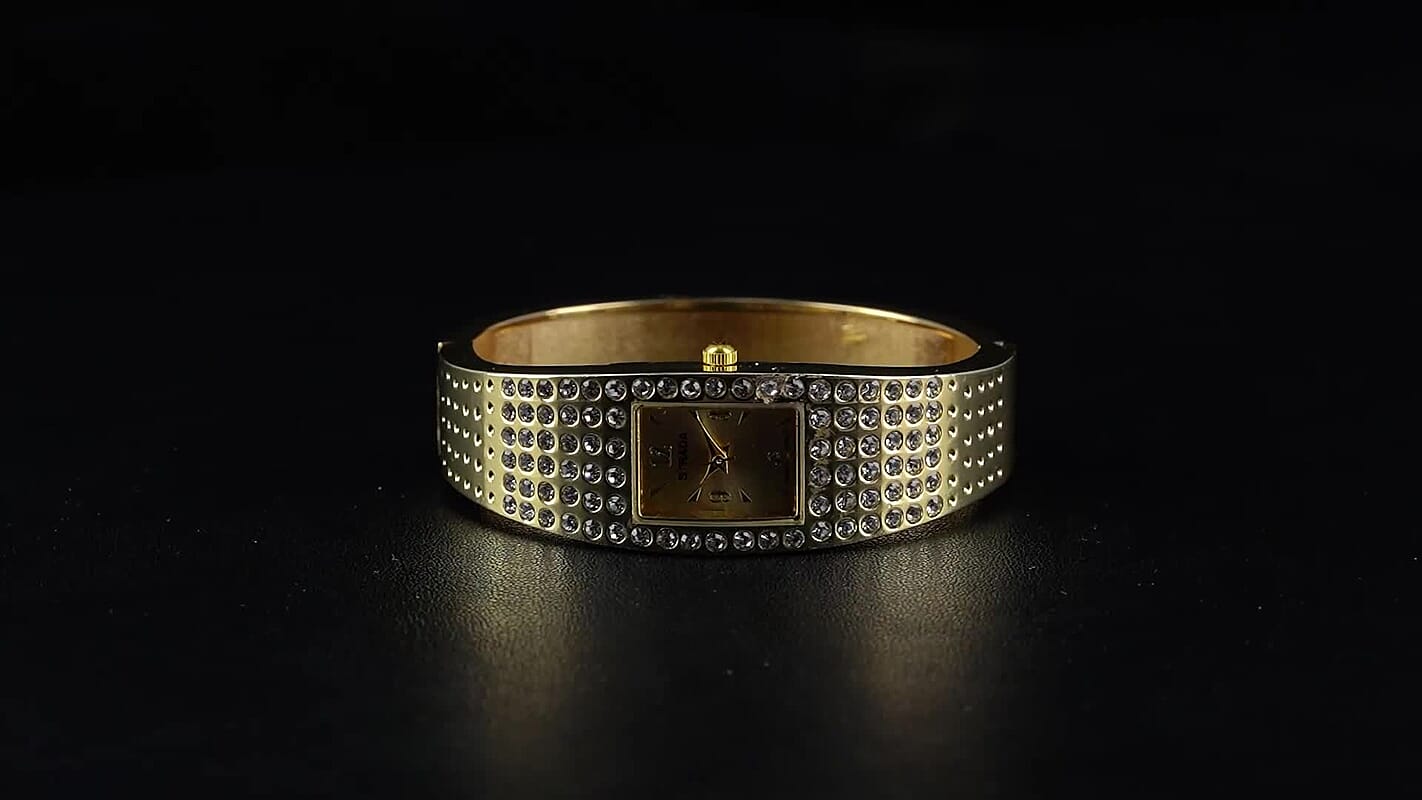 Strada Austrian Crystal Japanese Movement Bangle Watch (6.5In) in Goldtone