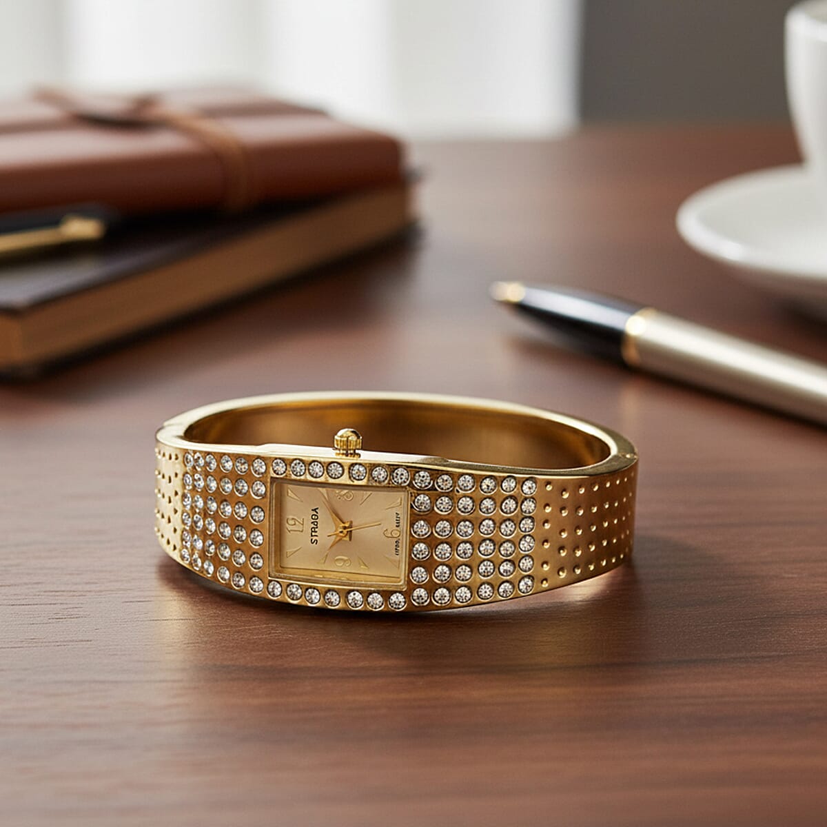 Strada Austrian Crystal Japanese Movement Bangle Watch (6.5In) in Goldtone image number 1