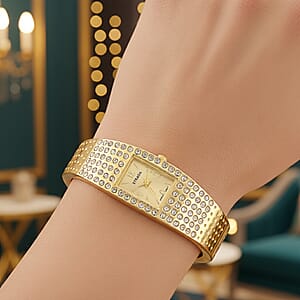 Strada Austrian Crystal Japanese Movement Bangle Watch (6.5In) in Goldtone