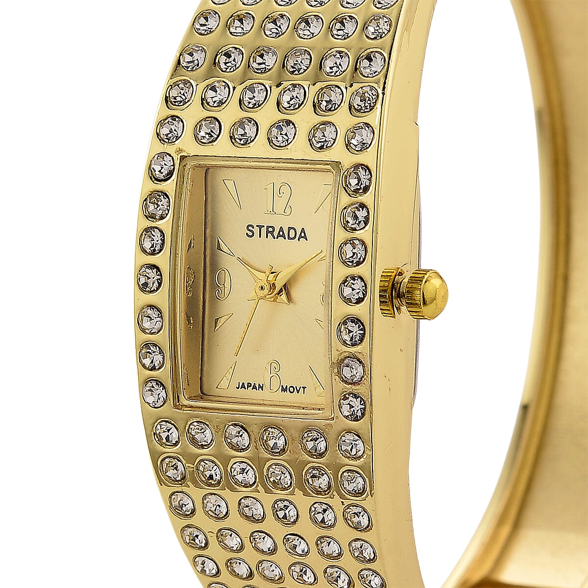 Strada Austrian Crystal Japanese Movement Bangle Watch (6.5In) in Goldtone image number 3