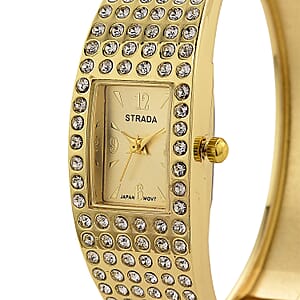 Strada Austrian Crystal Japanese Movement Bangle Watch (6.5In) in Goldtone