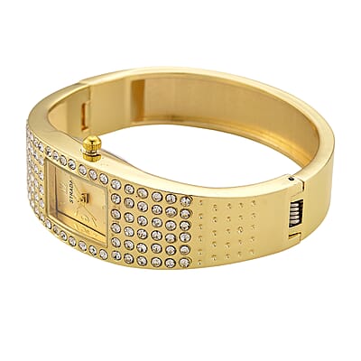 Strada Austrian Crystal Japanese Movement Bangle Watch (6.5In) in Goldtone