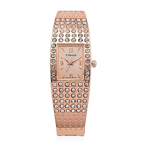 Strada Austrian Crystal Japanese Movement Bangle Watch (6.5In) in Rosetone