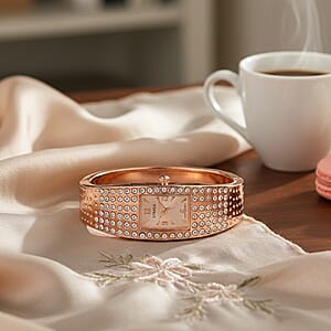 Strada Austrian Crystal Japanese Movement Bangle Watch (6.5In) in Rosetone