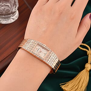 Strada Austrian Crystal Japanese Movement Bangle Watch (6.5In) in Rosetone