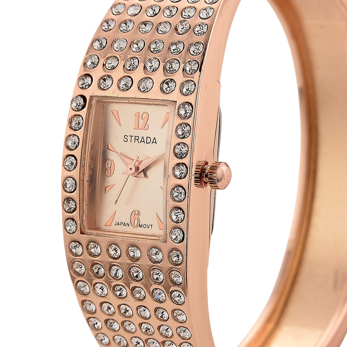 Strada Austrian Crystal Japanese Movement Bangle Watch (6.5In) in Rosetone image number 3