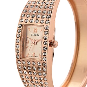 Strada Austrian Crystal Japanese Movement Bangle Watch (6.5In) in Rosetone
