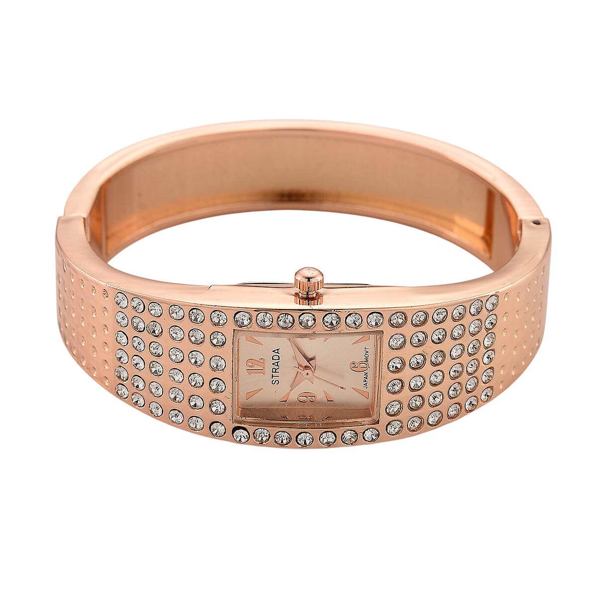 Strada Austrian Crystal Japanese Movement Bangle Watch (6.5In) in Rosetone image number 4