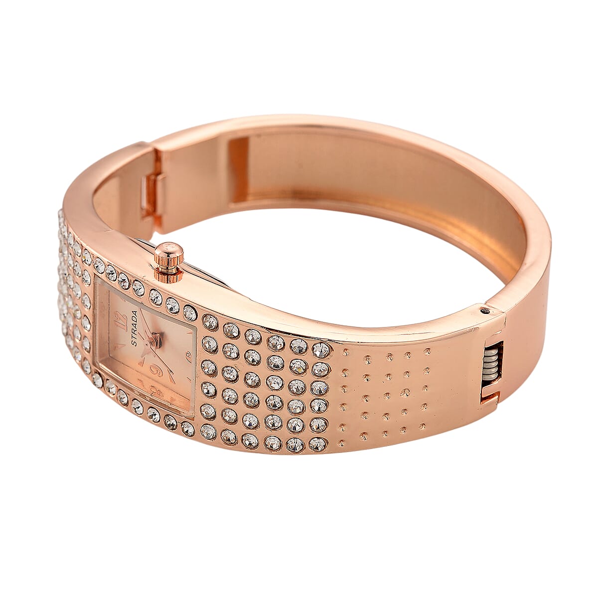 Strada Austrian Crystal Japanese Movement Bangle Watch (6.5In) in Rosetone image number 5