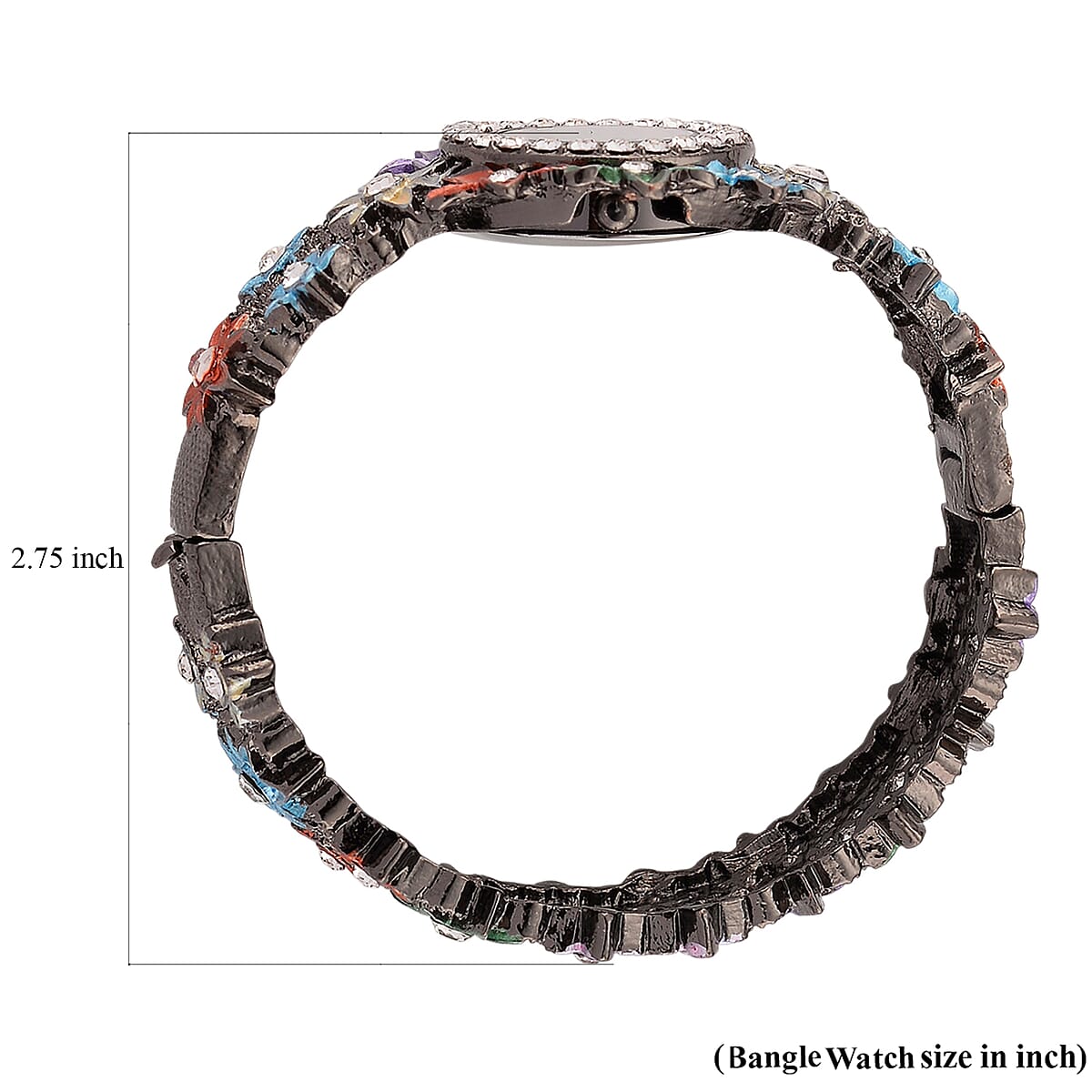 Strada Austrian Crystal Japanese Movement Oil Flower Design Bangle Watch in Blacktone image number 7