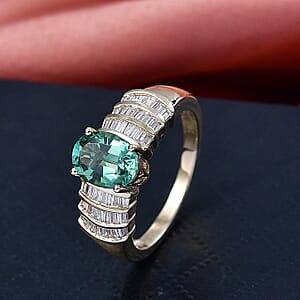 Luxoro AAA Mint Tourmaline and Diamond I2 2.10 ctw Ring in 10K Yellow Gold (Size 10.0)