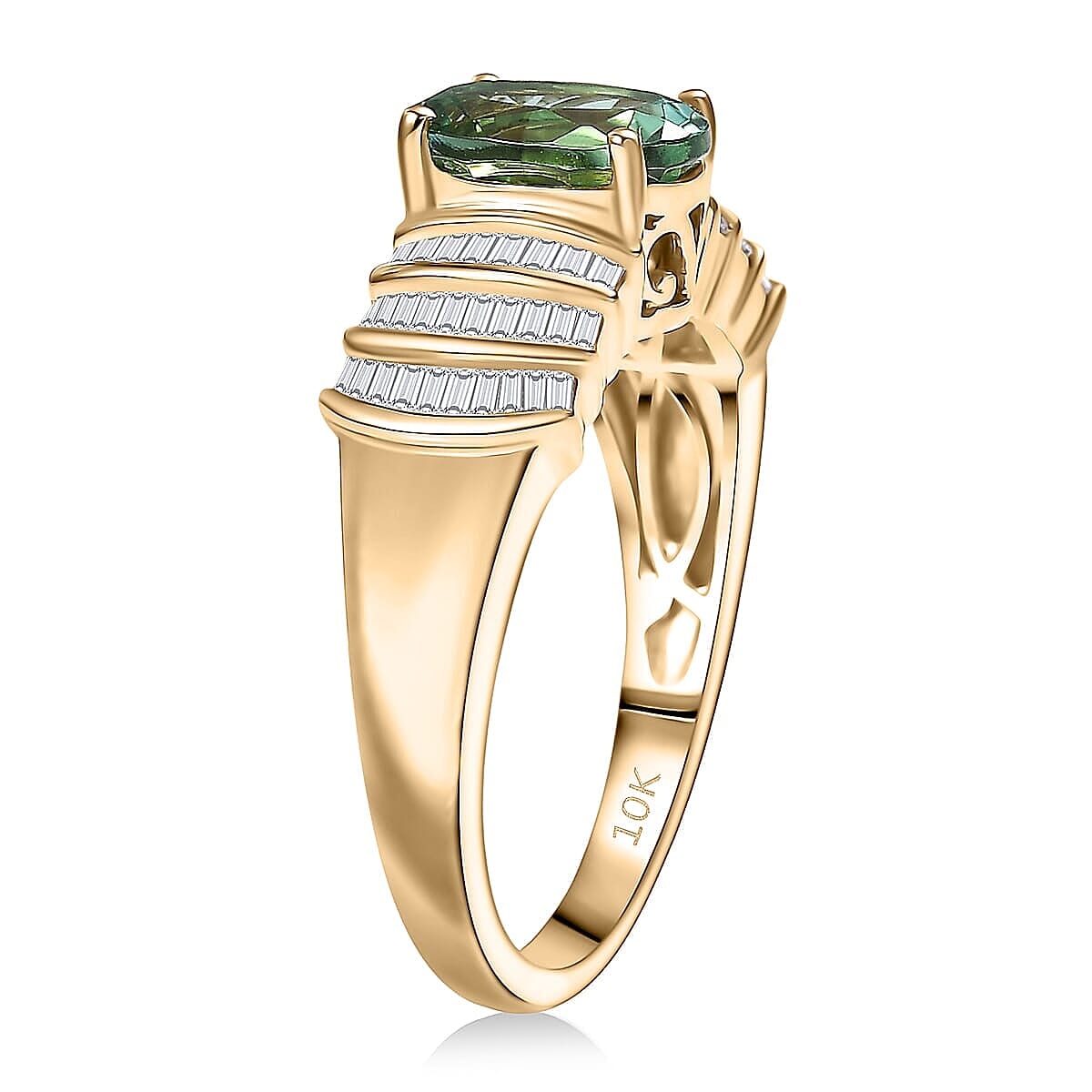 Luxoro AAA Mint Tourmaline and Diamond I2 2.10 ctw Ring in 10K Yellow Gold (Size 10.0) image number 3