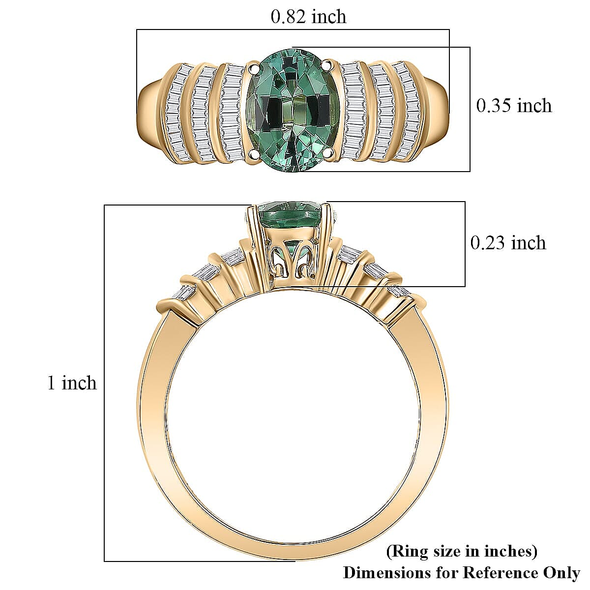 Luxoro AAA Mint Tourmaline and Diamond I2 2.10 ctw Ring in 10K Yellow Gold (Size 10.0) image number 5