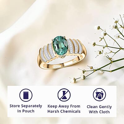 Luxoro AAA Mint Tourmaline and Diamond I2 2.10 ctw Ring in 10K Yellow Gold (Size 12.0)